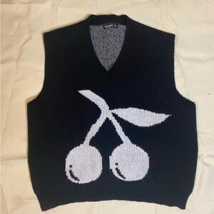 SHEIN Black and White Cherry Sweater Vest